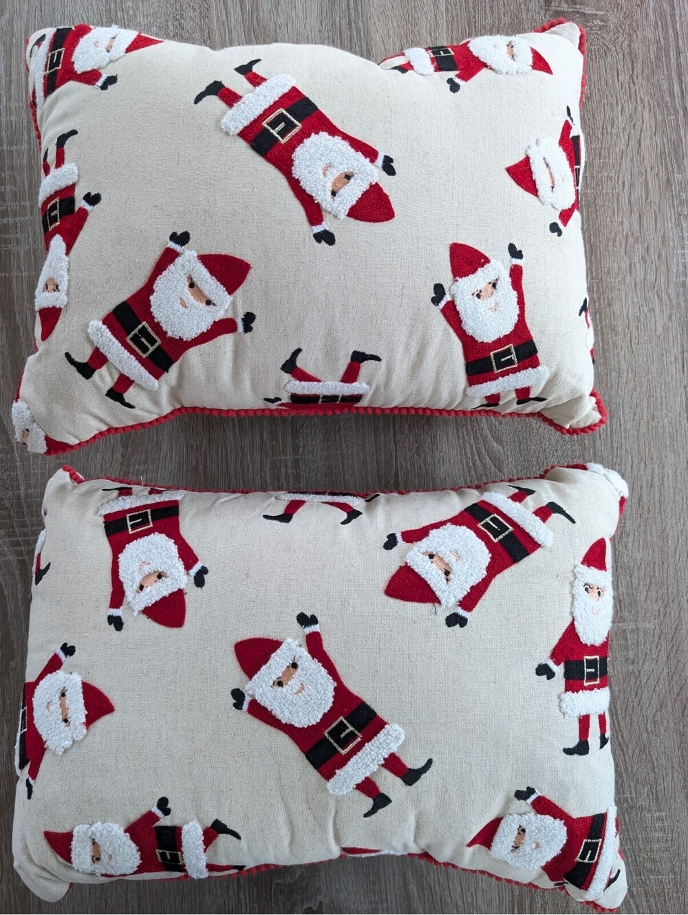 Santa Christmas Throw Pillows Embroidered Classic Farmhouse Decor Set Of 2